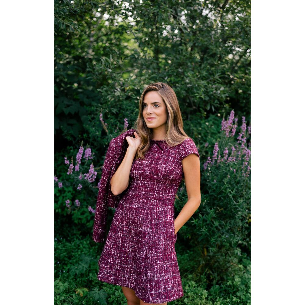 Gal Meets Glam Nell Burgundy Red Tweed Boucle Dress Size 8